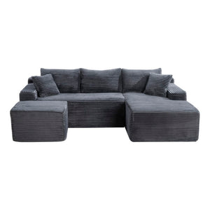English Elm 94.5 Inch Corduroy U-Shaped Sectional with Deep Seats and Modular Ottoman for Any Room W5515S00048