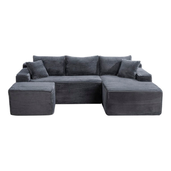 English Elm 94.5 Inch Corduroy U-Shaped Sectional with Deep Seats and Modular Ottoman for Any Room W5515S00048