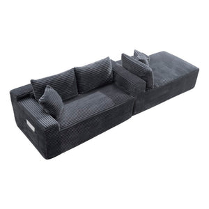 English Elm 94.5 Inch Corduroy U-Shaped Sectional with Deep Seats and Modular Ottoman for Any Room W5515S00048