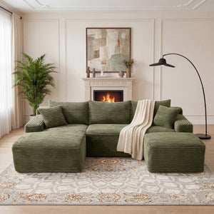 English Elm 94.5 Inch Corduroy U-Shaped Modular Sectional Deep Seat Sofa for Living Room W5515S00049