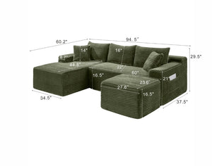 English Elm 94.5 Inch Corduroy U-Shaped Modular Sectional Deep Seat Sofa for Living Room W5515S00049