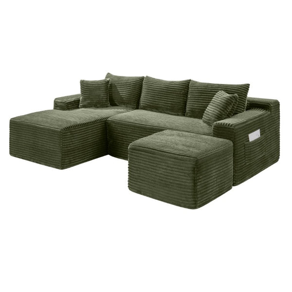 English Elm 94.5 Inch Corduroy U-Shaped Modular Sectional Deep Seat Sofa for Living Room W5515S00049