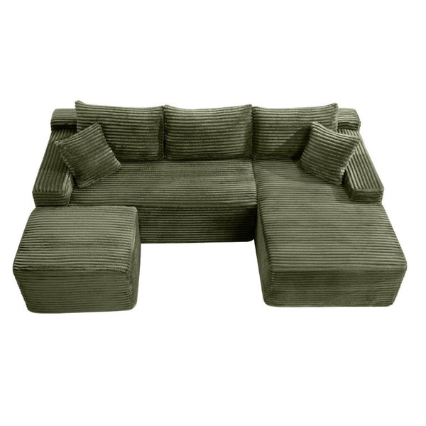 English Elm 94.5 Inch Corduroy Modular U-Shaped Sectional with Deep Cushions and Side Pockets W5515S00050