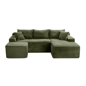 English Elm 94.5 Inch Corduroy Modular U-Shaped Sectional with Deep Cushions and Side Pockets W5515S00050