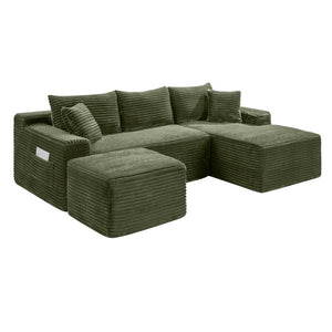 English Elm 94.5 Inch Corduroy Modular U-Shaped Sectional with Deep Cushions and Side Pockets W5515S00050