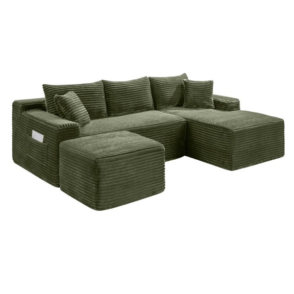 English Elm 94.5 Inch Corduroy Modular U-Shaped Sectional with Deep Cushions and Side Pockets W5515S00050