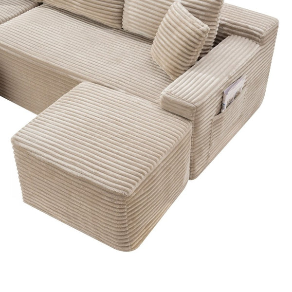 English Elm 94.5 Inch Corduroy U-Shaped Modular Sectional with Deep Seat and Ottoman for Apartments W5515S00051