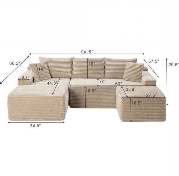 English Elm 94.5 Inch Corduroy U-Shaped Modular Sectional with Deep Seat and Ottoman for Apartments W5515S00051