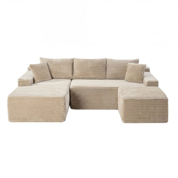 English Elm 94.5 Inch Corduroy U-Shaped Modular Sectional with Deep Seat and Ottoman for Apartments W5515S00051