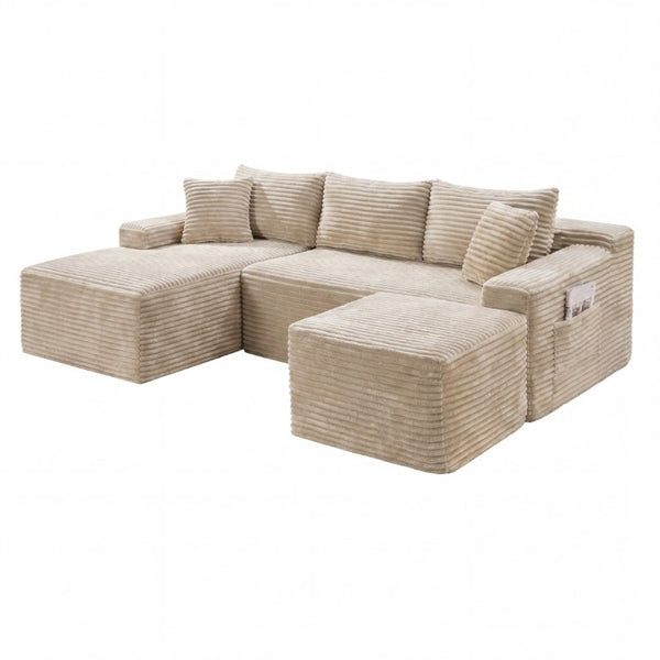 English Elm 94.5 Inch Corduroy U-Shaped Modular Sectional with Deep Seat and Ottoman for Apartments W5515S00051
