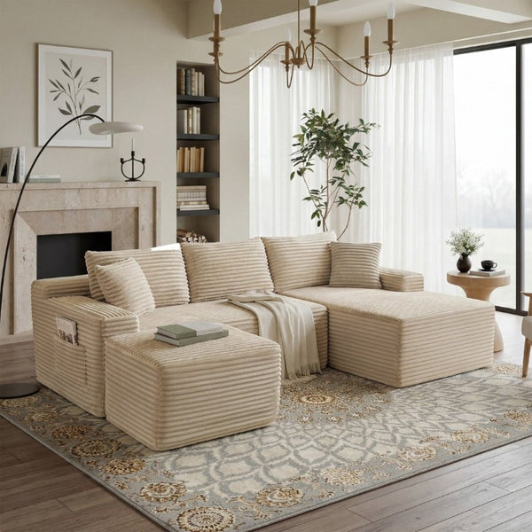 English Elm 94.5 Inch Modular U-Shaped Corduroy Sectional with Deep Cushions for Apartment Living W5515S00052