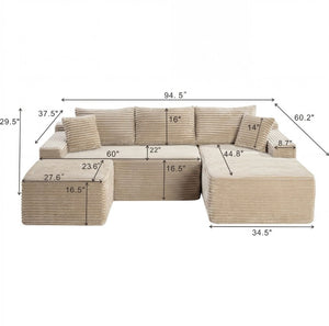 English Elm 94.5 Inch Modular U-Shaped Corduroy Sectional with Deep Cushions for Apartment Living W5515S00052