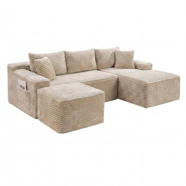 English Elm 94.5 Inch Modular U-Shaped Corduroy Sectional with Deep Cushions for Apartment Living W5515S00052
