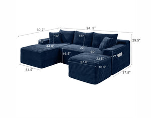English Elm 94.5 Inch Overstuffed Corduroy U-Shaped Sectional with No Assembly and Built-In Pockets W5515S00053