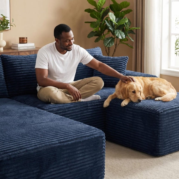 English Elm 94.5 Inch Overstuffed Corduroy U-Shaped Sectional with No Assembly and Built-In Pockets W5515S00053