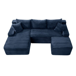 English Elm 94.5 Inch Overstuffed Corduroy U-Shaped Sectional with No Assembly and Built-In Pockets W5515S00053