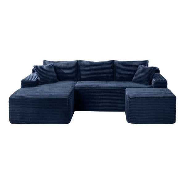 English Elm 94.5 Inch Overstuffed Corduroy U-Shaped Sectional with No Assembly and Built-In Pockets W5515S00053