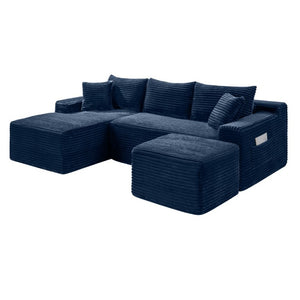 English Elm 94.5 Inch Overstuffed Corduroy U-Shaped Sectional with No Assembly and Built-In Pockets W5515S00053