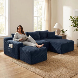 English Elm 94.5 Inch Corduroy Modular U-Shaped Sectional Deep Seat Sofa for Living Room W5515S00054