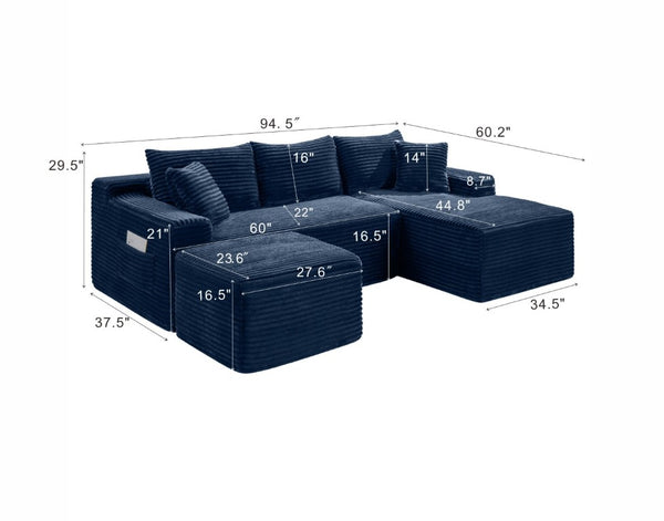 English Elm 94.5 Inch Corduroy Modular U-Shaped Sectional Deep Seat Sofa for Living Room W5515S00054