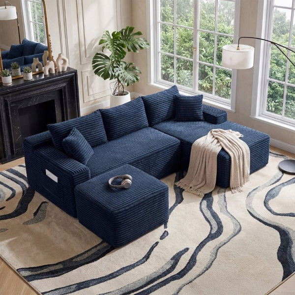 English Elm 94.5 Inch Corduroy Modular U-Shaped Sectional Deep Seat Sofa for Living Room W5515S00054