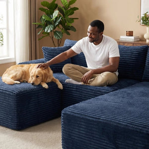 English Elm 94.5 Inch Corduroy Modular U-Shaped Sectional Deep Seat Sofa for Living Room W5515S00054