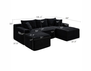 English Elm 106.3 Inch U-Shaped Cloud Sectional Sofa Corduroy Deep Seat Modular Living Room Couch W5515S00055