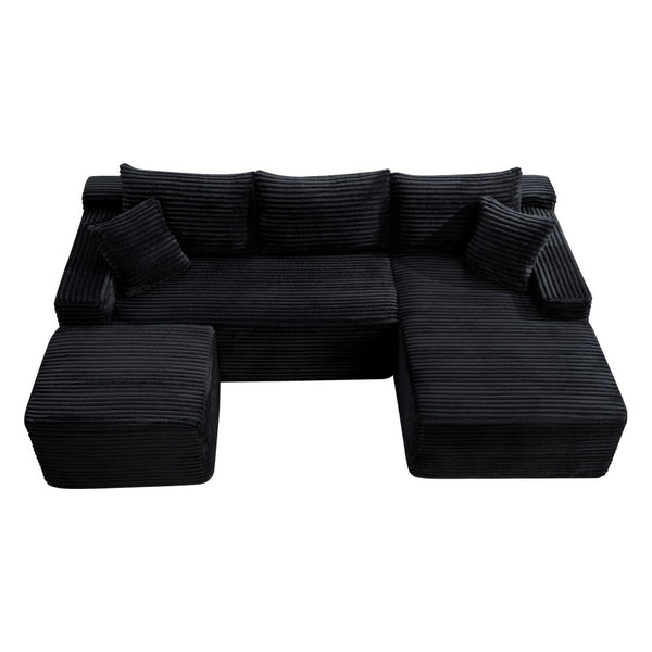 English Elm 106.3 Inch U-Shaped Cloud Sectional Sofa Corduroy Deep Seat Modular Living Room Couch W5515S00055