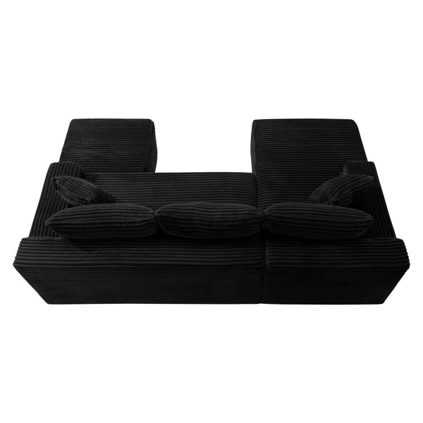 English Elm 106.3 Inch U-Shaped Modular Cloud Sectional Sofa Corduroy Deep Seat Legless Lounge W5515S00056
