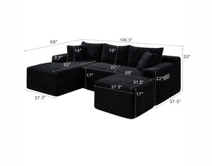 English Elm 106.3 Inch U-Shaped Modular Cloud Sectional Sofa Corduroy Deep Seat Legless Lounge W5515S00056