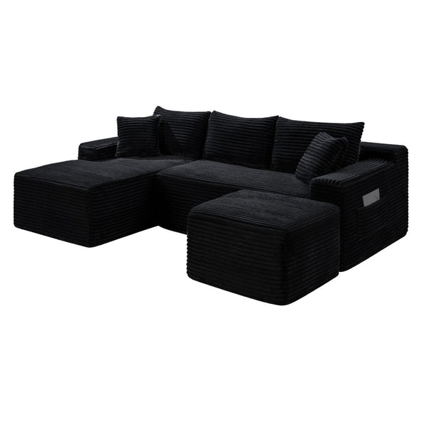 English Elm 106.3 Inch U-Shaped Modular Cloud Sectional Sofa Corduroy Deep Seat Legless Lounge W5515S00056
