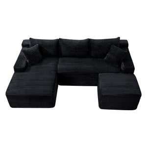 English Elm 106.3 Inch U-Shaped Modular Cloud Sectional Sofa Corduroy Deep Seat Legless Lounge W5515S00056