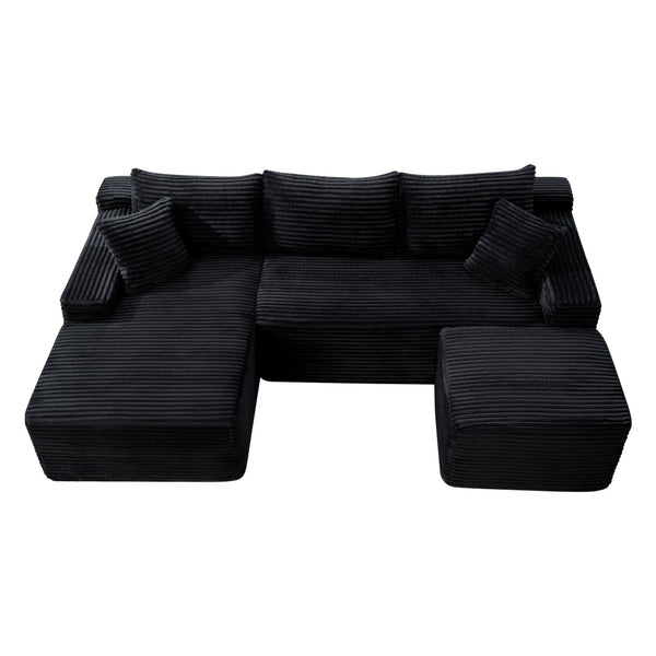 English Elm 106.3 Inch U-Shaped Modular Cloud Sectional Sofa Corduroy Deep Seat Legless Lounge W5515S00056