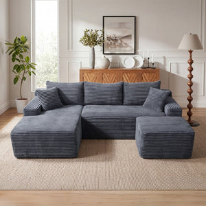 English Elm 106.3 Inch U-Shaped Cloud Sectional Sofa Deep Corduroy Modular Seating for Modern Living W5515S00057
