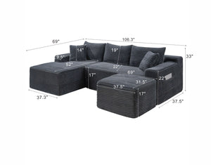 English Elm 106.3 Inch U-Shaped Cloud Sectional Sofa Deep Corduroy Modular Seating for Modern Living W5515S00057