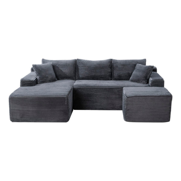 English Elm 106.3 Inch U-Shaped Cloud Sectional Sofa Deep Corduroy Modular Seating for Modern Living W5515S00057