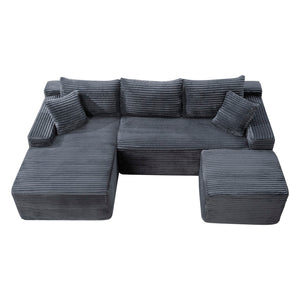 English Elm 106.3 Inch U-Shaped Cloud Sectional Sofa Deep Corduroy Modular Seating for Modern Living W5515S00057