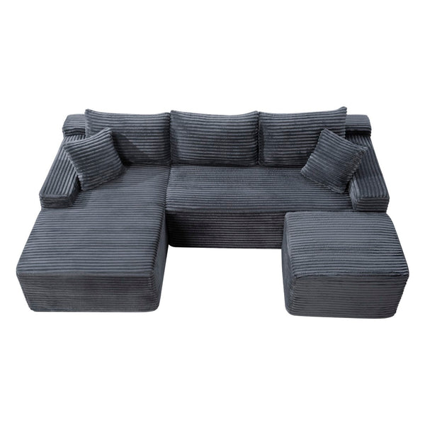 English Elm 106.3 Inch U-Shaped Cloud Sectional Sofa Deep Corduroy Modular Seating for Modern Living W5515S00057