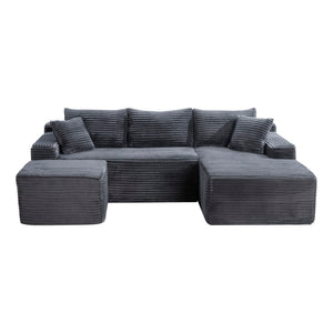 English Elm 106.3 Inch U-Shaped Cloud Sectional Corduroy Modular Sofa with Deep Sink-In Seating W5515S00058