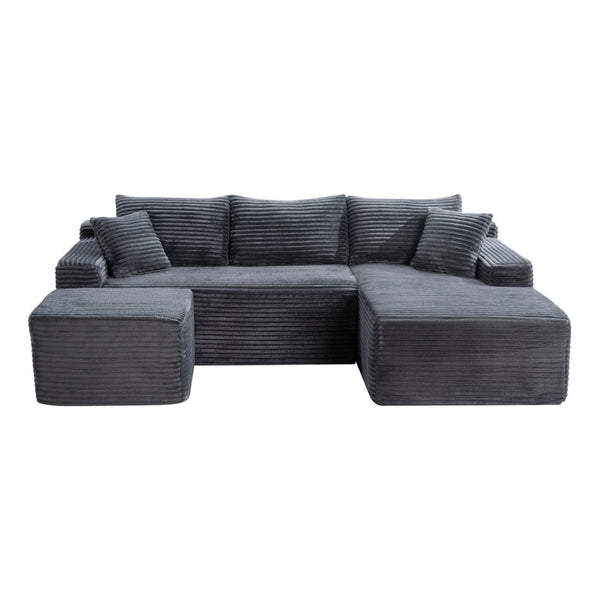 English Elm 106.3 Inch U-Shaped Cloud Sectional Corduroy Modular Sofa with Deep Sink-In Seating W5515S00058