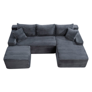 English Elm 106.3 Inch U-Shaped Cloud Sectional Corduroy Modular Sofa with Deep Sink-In Seating W5515S00058