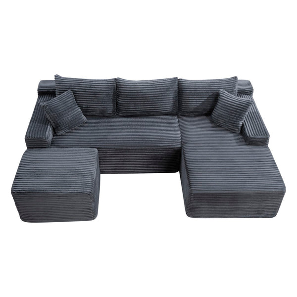 English Elm 106.3 Inch U-Shaped Cloud Sectional Corduroy Modular Sofa with Deep Sink-In Seating W5515S00058
