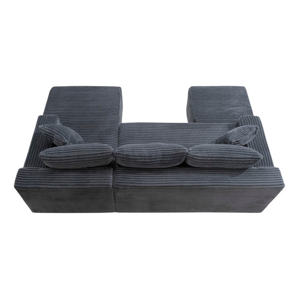 English Elm 106.3 Inch U-Shaped Cloud Sectional Corduroy Modular Sofa with Deep Sink-In Seating W5515S00058