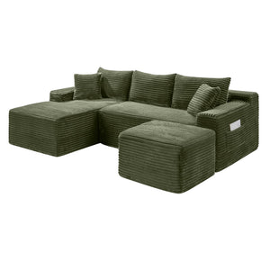 English Elm 106.3 Inch U-Shaped Modular Cloud Sectional Corduroy Sofa Deep Seat Legless Lounge W5515S00059