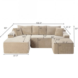 English Elm 106.3 Inch U-Shaped Cloud Sectional Corduroy Sofa Deep Seat Modular Lounge for Living Room W5515S00061