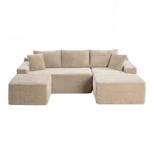 English Elm 106.3 Inch U-Shaped Corduroy Cloud Sectional Deep Seat Modular Sofa for Living Room W5515S00062