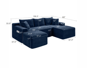 English Elm 106.3 Inch U-Shaped Cloud Sectional Sofa Deep Corduroy Modular Couch for Living Room W5515S00064