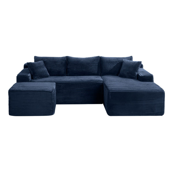 English Elm 106.3 Inch U-Shaped Cloud Sectional Sofa Deep Corduroy Modular Couch for Living Room W5515S00064
