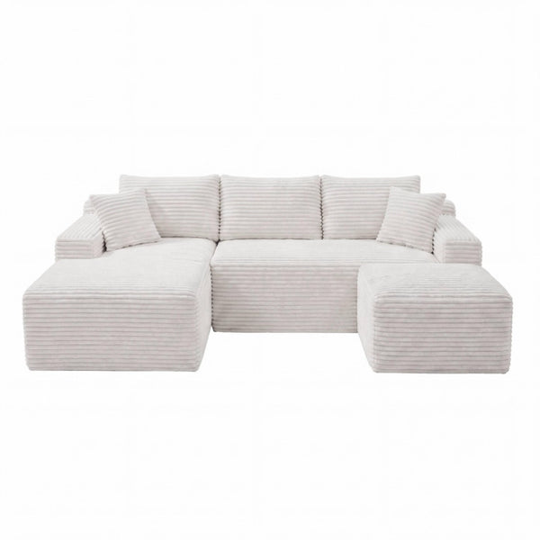 English Elm 106.3 Inch Modular U-Shaped Cloud Sofa Corduroy Plush Deep Seat Legless Lounge Sectional W5515S00065