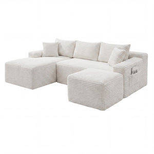 English Elm 106.3 Inch Modular U-Shaped Cloud Sofa Corduroy Plush Deep Seat Legless Lounge Sectional W5515S00065